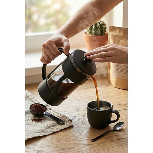 350 ml Borosilikat Cam French Press & Siyah Modern Kahve Ve Bitki �ay� Demleme Gereci