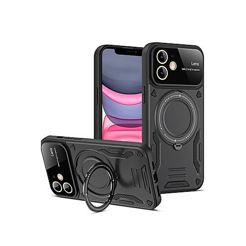 iPhone 11 K�l�f Joy Lens Standl� Kapak - Siyah