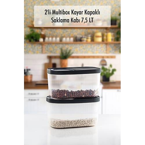 2'Li 7.5 LT Multibox Kayar Kapakl� Saklama Kab� & Erzak Kab� & Toz Ve Tablet Deterjan Kutusu
