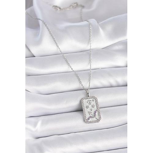 316L �elik G�m�� Renk Zincir Yay Burcu Zirkon Ta�l� Kad�n Kolye