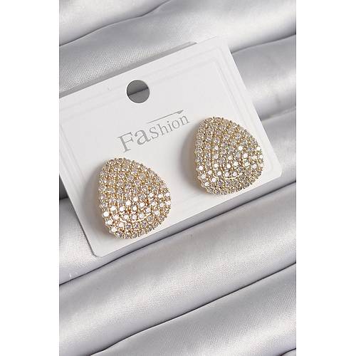 Pirin� Gold Renk Zirkon Ta�l� Plaka Model Kad�n K�pe