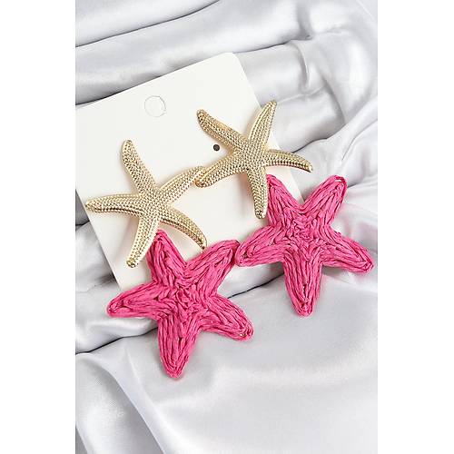 Pirin� Sallant�l� Pembe Deniz Y�ld�z� Model Gold Renk Has�r K�pe