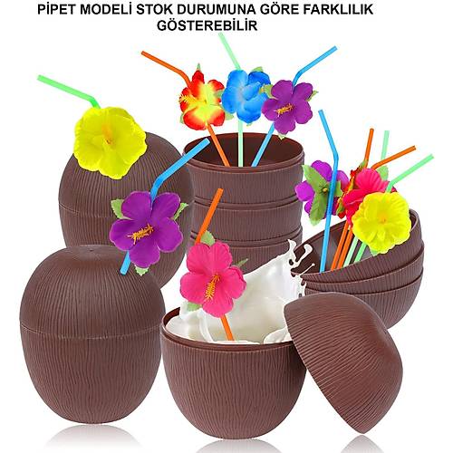 Hindistan Cevizi Hawaii Luau Aloha Pipetli ��ecek Kab� Bardak 10x13 cm 1 Adet