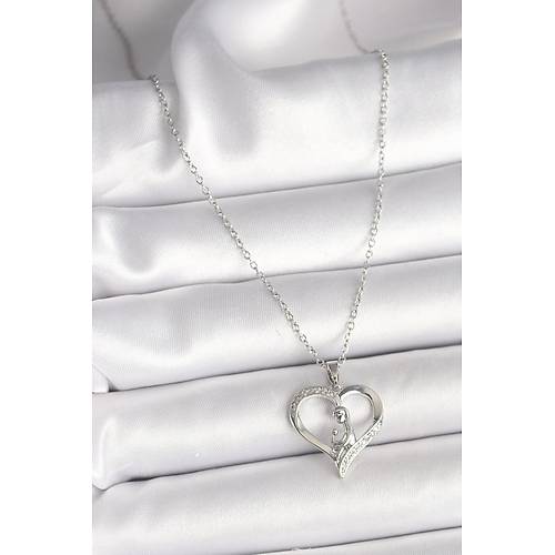 316L �elik G�m�� Renk Zincir Zirkon Ta� Detayl� Kalp Model Kad�n Kolye