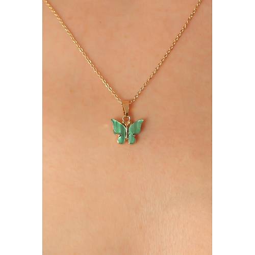 Gold Ye�il Renk Kelebek Fig�r Kad�n Kolye