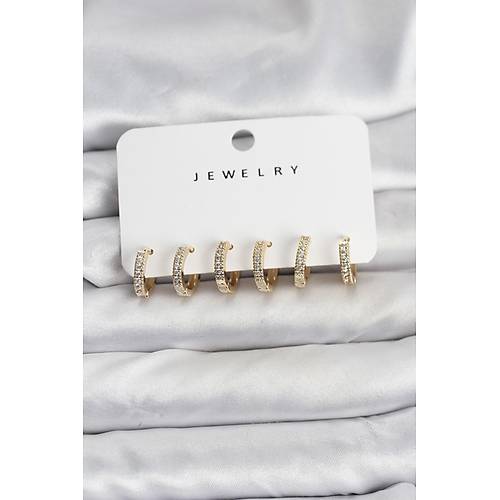 Gold Renk Pirin� Zirkon Ta�l� Halka Kad�n K�pe Seti