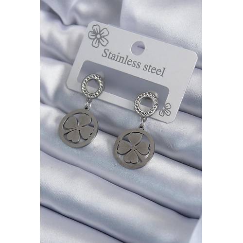 316L �elik G�m�� Renk Zirkon Ta�l� Yonca Model ��leme Detay Kad�n K�pe