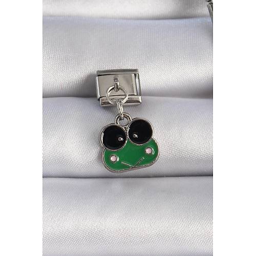 316L �elik G�m�� Renk Sallant�l� Ye�il Kurba�a Fig�r Nomination Charm