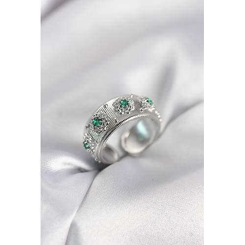 Ye�il Zirkon Ta�l� G�m�� Renk Vintage Kad�n Y�z�k