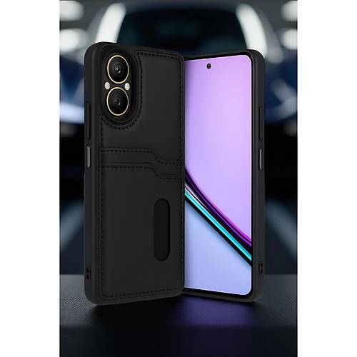 Realme 12 Lite K�l�f Sara Kartvizitli Deri K�l�f - Siyah