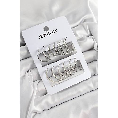 Pirin� Kar���k Halka Model G�m�� Renk 6 �ift Kad�n K�pe Set