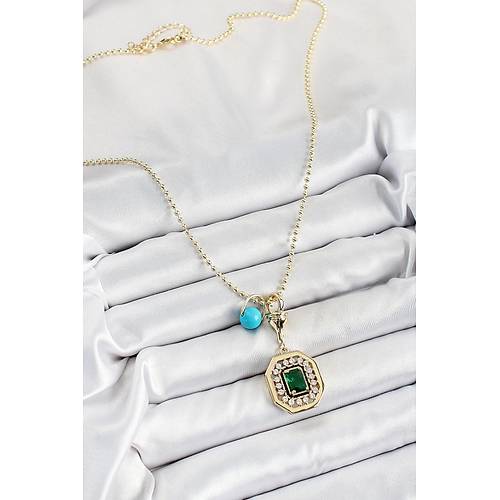 Gold Renk Pirin� Zirkon Ta�l� Kad�n Serenay Kolyesi