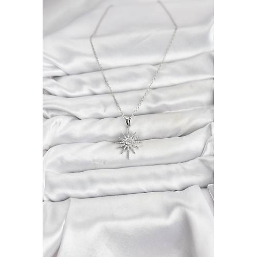 316L �elik Zincir G�m�� Renk Kutup Y�ld�z� Model Zirkon Ta�l� Kad�n Kolye