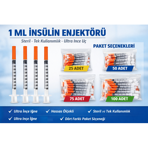 1 ML �ns�lin Enjekt�r� � Steril Tek Kullan�ml�k Ultra �nce U�