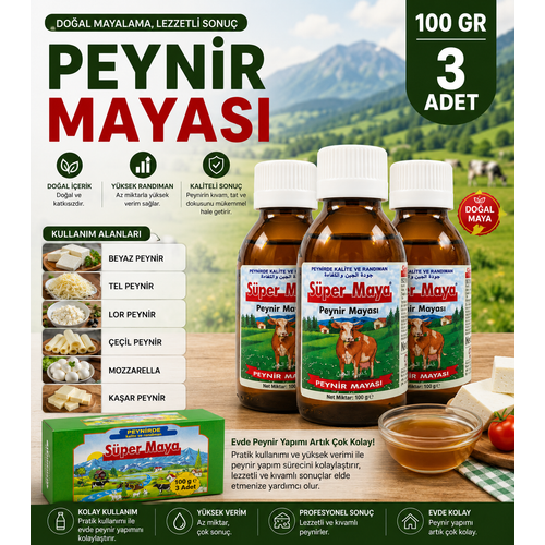 100 GR Peynir Mayas� 3 Adet S�v� Do�al Peynir Yap�m Mayas� | Ev Tipi Peynir �retimi ��in Uygun