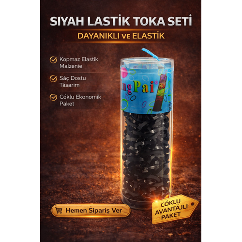 2 Kutu 100 Adet Siyah Lastik Toka Seti Siyah Renkli Sa� Lasti�i �ocuk ve Kad�n Sa� Tokas�
