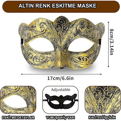 Alt�n Renk Eskitme Maskeli Balo Maskesi � Venedik Tarz� Parti Maskesi