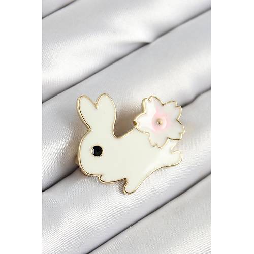 Mineli �i�ek Detayl� Krem Tav�an Fig�rl� Gold Renk Kad�n Bro�