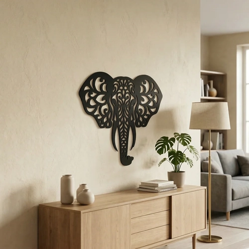 Dekoratif Fil Duvar Tablosu MDF Lazer Kesim Etnik Desenli Fil Duvar S�s� Modern Dekor