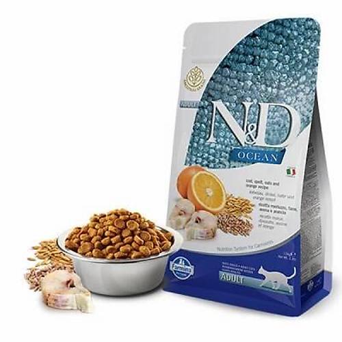 N&D Ocean Morina Bal�kl� Portakall� D���k Tah�ll� Yeti�kin Kedi Mamas� 5 Kg