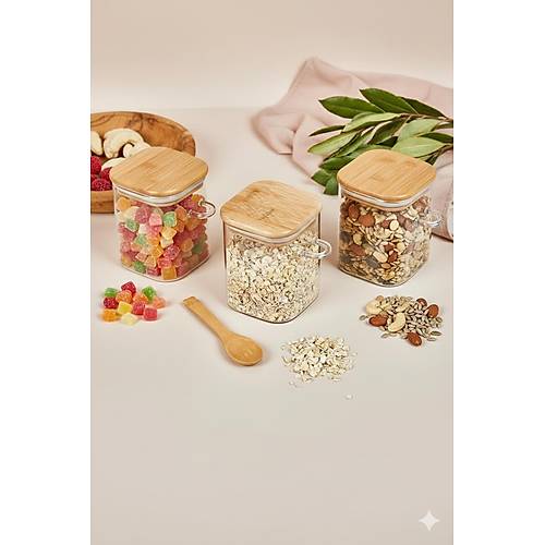 3�l� Ka��kl� Cam Kavanoz Seti Baharatl�k Saklama Kavanozu 450 ml