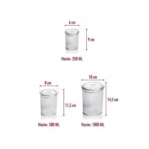 12'li Barok Yuvarlak 3 Boy Kavanoz Seti & Saklama Kab� & Erzak Kab� (4*1000 ML, 4*500 ML,4*250 ML)