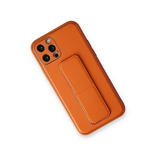 iPhone 12 Pro K�l�f Coco Deri Standl� Kapak - Turuncu