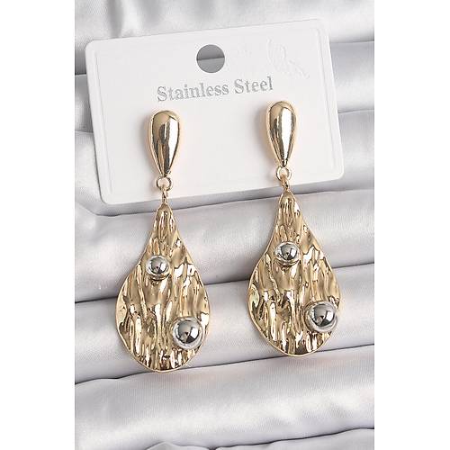 Pirin� Gold Renk Sallant� Damla Model G�m�� Top Detay Kad�n K�pe