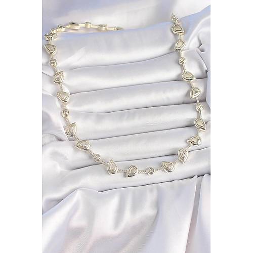 Pirin� Gold Renk Zirkon Ta�l� Damla Model VIP Seri Exclusive Kad�n Kolye