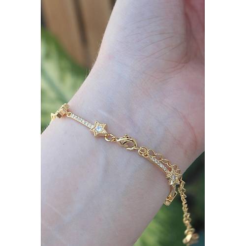 Vip Seri Pirin� Zirkon Ta�l� Gold Renk Halley Model Bileklik