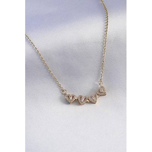 316L �elik Gold Renk A��l�r Zirkon Ta�l� Yonca Model Kad�n Kolye