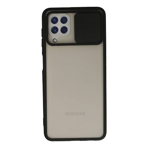 Galaxy A22 K�l�f Palm Buzlu Kamera S�rg�l� Silikon - Siyah