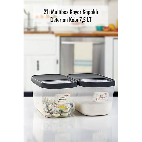 2'Li 7.5 LT Multibox Kayar Kapakl� Saklama Kab� & Erzak Kab� & Toz Ve Tablet Deterjan Kutusu ( ET�KET HED�YEL� )