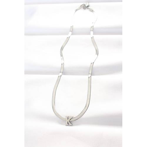 316L �elik K Harfli Silver Renk �talyan Zincirli Kolye