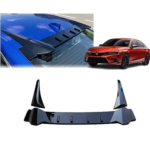 Honda Civic FE1 2022 ve Sonras� Uyumlu Cam �st� Spoyler Parlak Siyah Piano Black 3 Par�a
