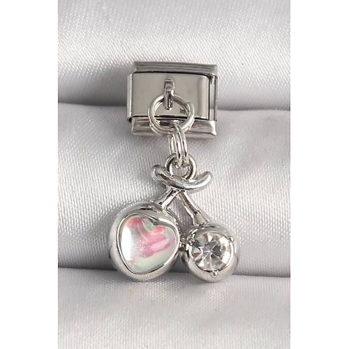 316L �elik G�m�� Renk Pembe Mineli Kalp Zirkon Ta� Detay Nomination Charm