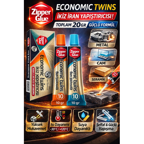 Zipper Glue �kiz �ran Yap��t�r�c�s� 20 Gr A+B Ekonomik Twins G��l� Metal Plastik Cam Seramik Yap��t�r�c� 1 Kutu