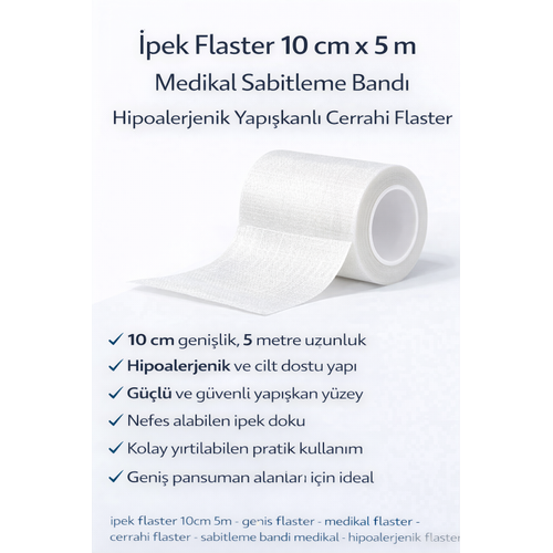 �pek Flaster 10 cm x 5 m Medikal Sabitleme Band� Hipoalerjenik Yap��kanl� Cerrahi Flaster