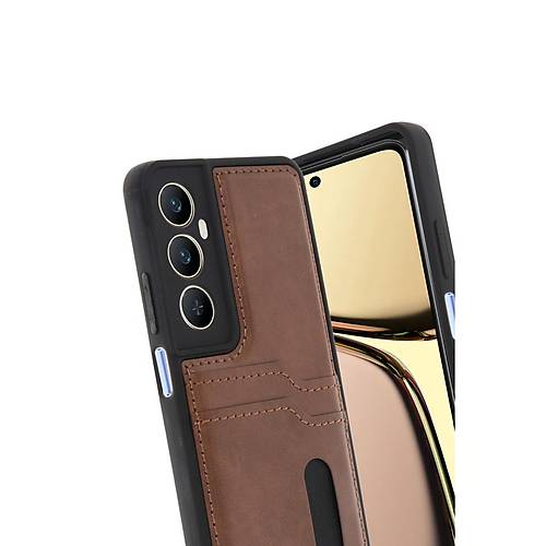 Realme C65 Sara Kartvizitli Deri K�l�f - Taba