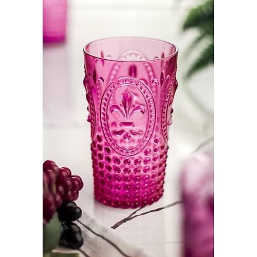 Akrilik Pembe 6'l� Uzun Bardak & Su Me�rubat Barda�� 750 ml ( B�y�k Boy & Cam De�ildir )