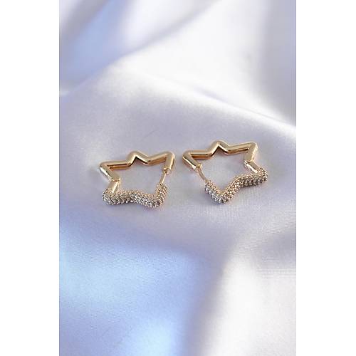 Gold Renk Zirkon Ta�l� Y�ld�z Model Kad�n K�pe