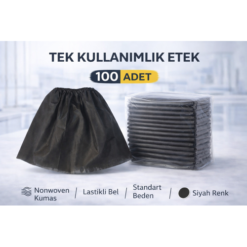 Tek Kullan�ml�k Etek 100 Adet Nonwoven Kuma� Siyah Lastikli Bel Standart Beden