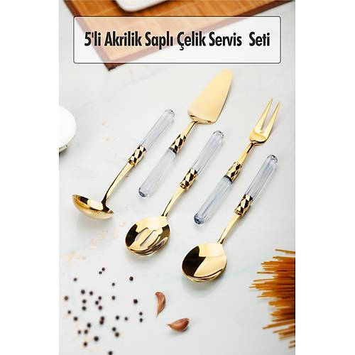 5 Par�a Gold Servis Seti & Servis Sunum Seti �effaf ( Kep�e / Kevgir / S�patula / �atal / Ka��k )