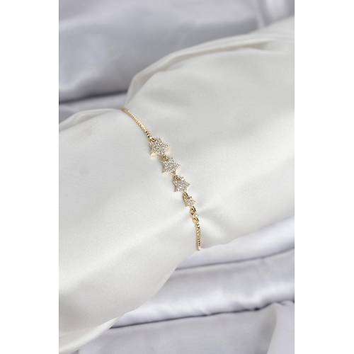 Gold Renk Zirkon Ta�l� Y�ld�z Model Asans�rl� Kad�n Bileklik