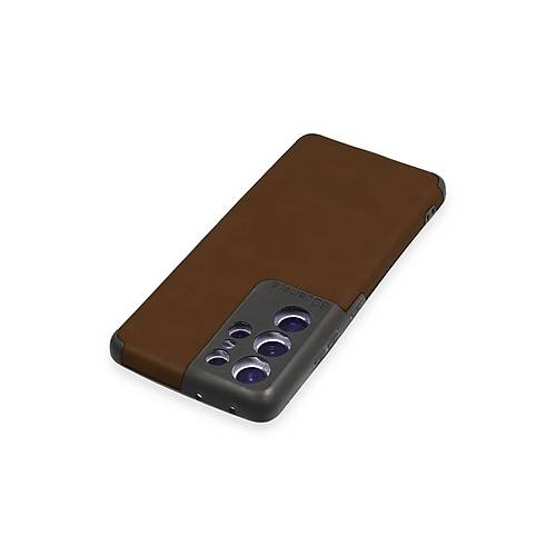 Galaxy S21 Ultra K�l�f Loop Deri Silikon - Kahverengi
