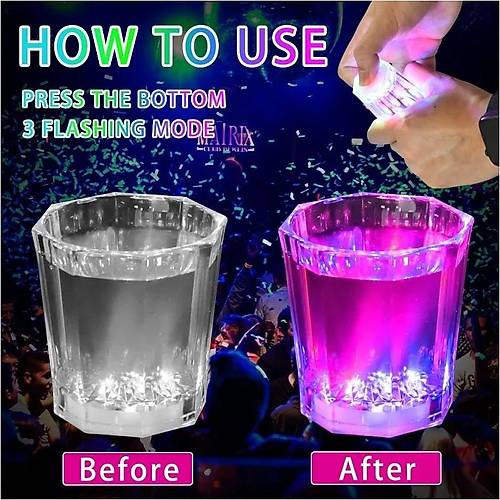 LED I��kl� E�lence Bardaklar� - 3 Modlu Renk De�i�tiren Bardak 12 Adet