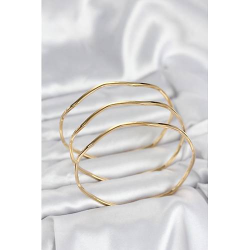 316L �elik Gold Renk 65 mm Ajda Zikzak Model 3l� Kad�n Bileklik