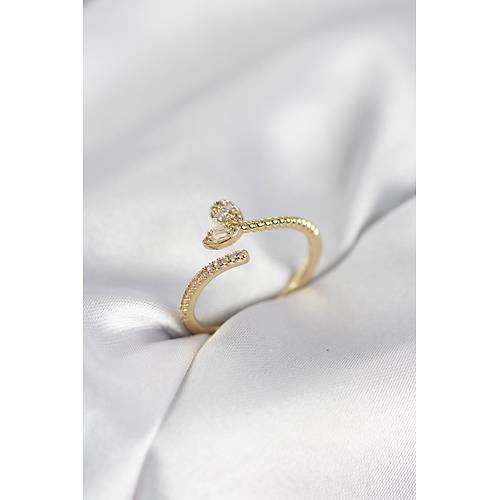 Gold Renk Pirin� Kuyruklu Kalp Model Kad�n Y�z�k