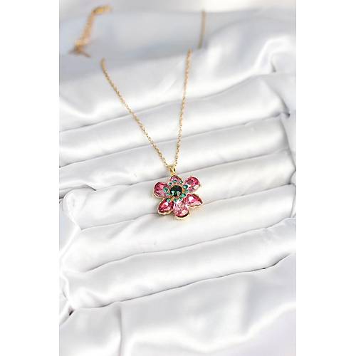 316L �elik Zincirli Pembe �i�ek Model Kad�n Kolye