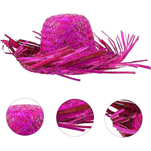 Tropikal Parti Pembe Fu�ya Has�r Hawaii �apkas� 13x36 cm